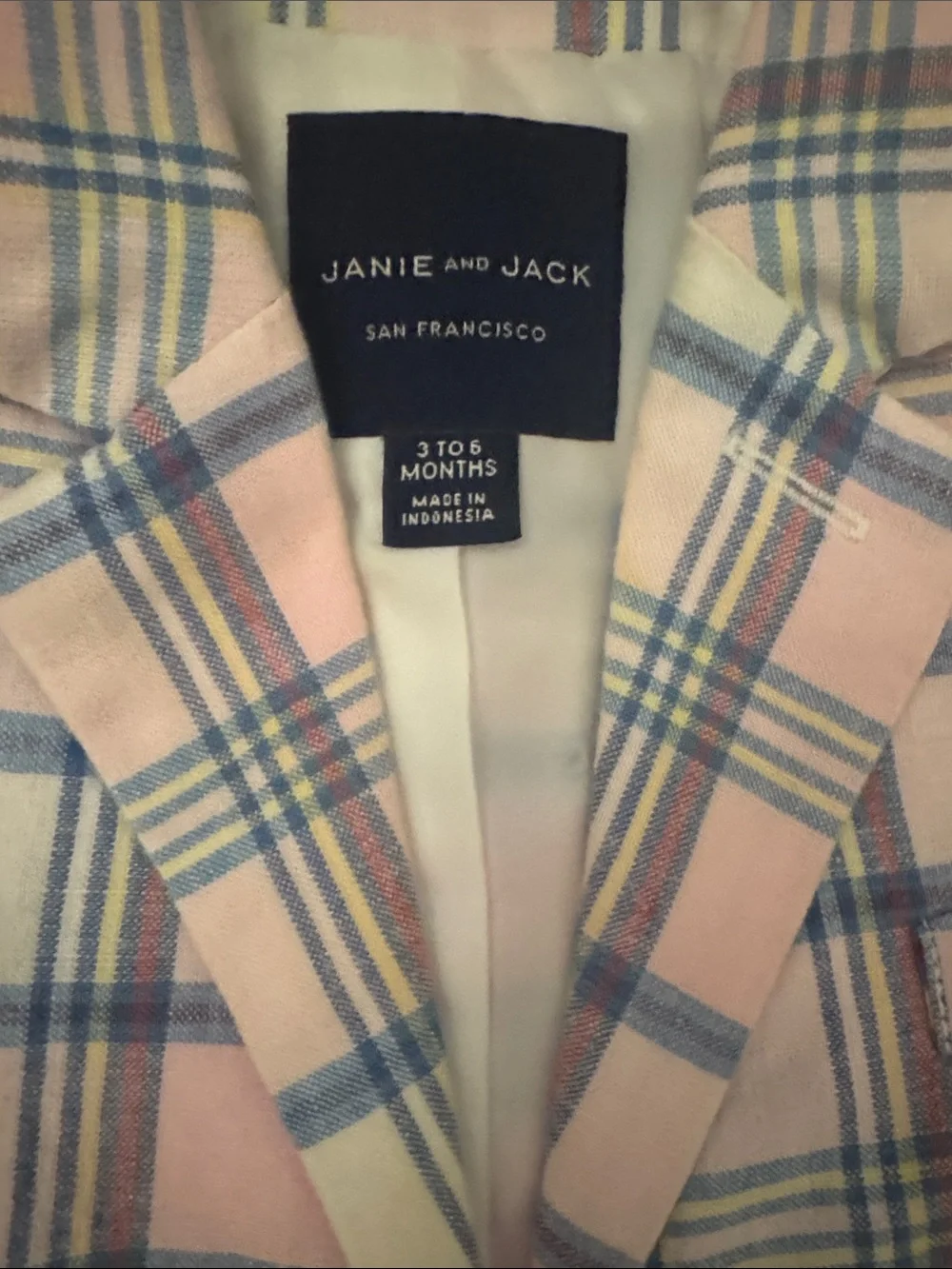Janie and Jack Pastel Pink and blue Plaid Blazer 3-6 months